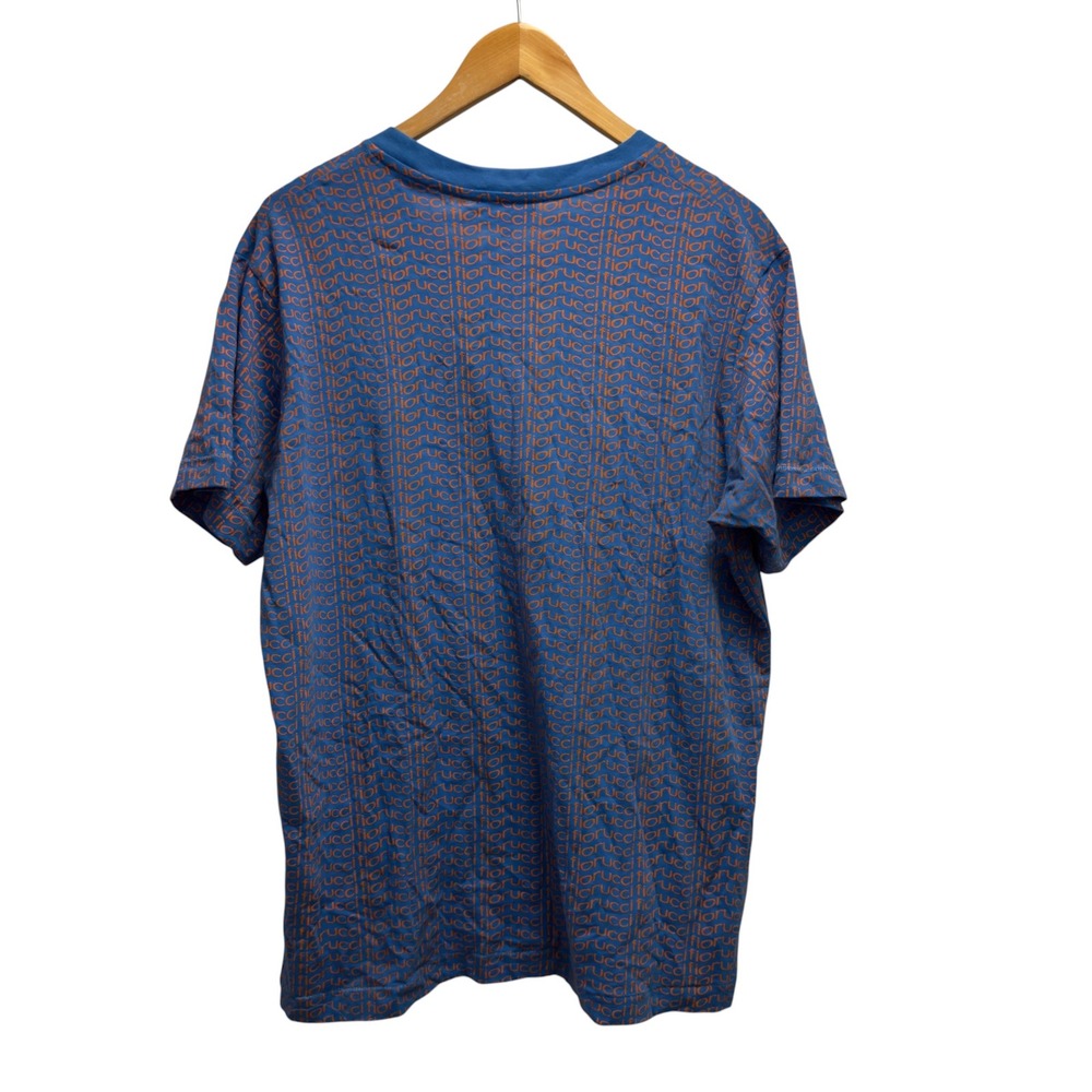 Fiorucci Men's Sz Large Blue Orange AOP Spellout Logo Crewneck T-Shirt Italy euc - Picture 5 of 7